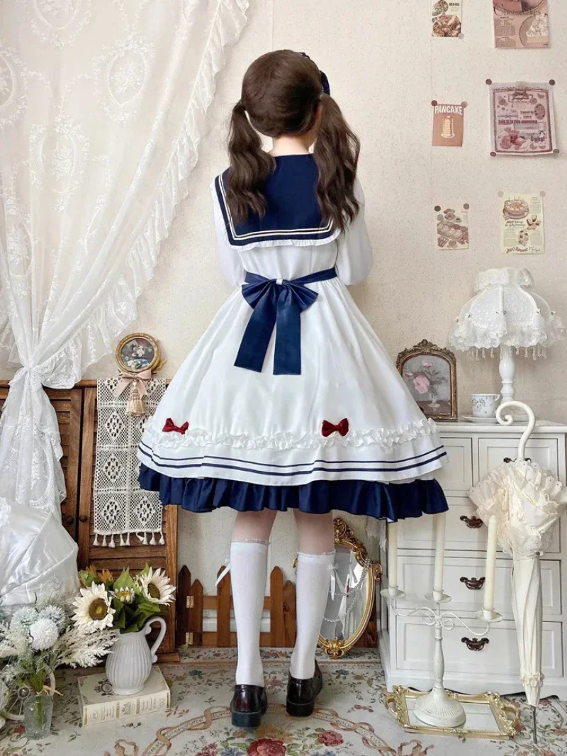 2025 neue Frühling Sommer Adrette Sailor Navy Kragen Bogen Süße Kleid Akademie Täglichen Kleider Stern Meer Lolita OP Kawaii Kleid Frauen