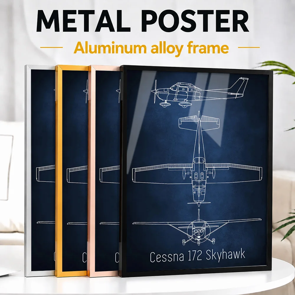 Cessna 172 Blueprint Framed Metal Poster Personalized Photo Vintage Patent Style Wall Art For Home Office Unique Engineer Gift