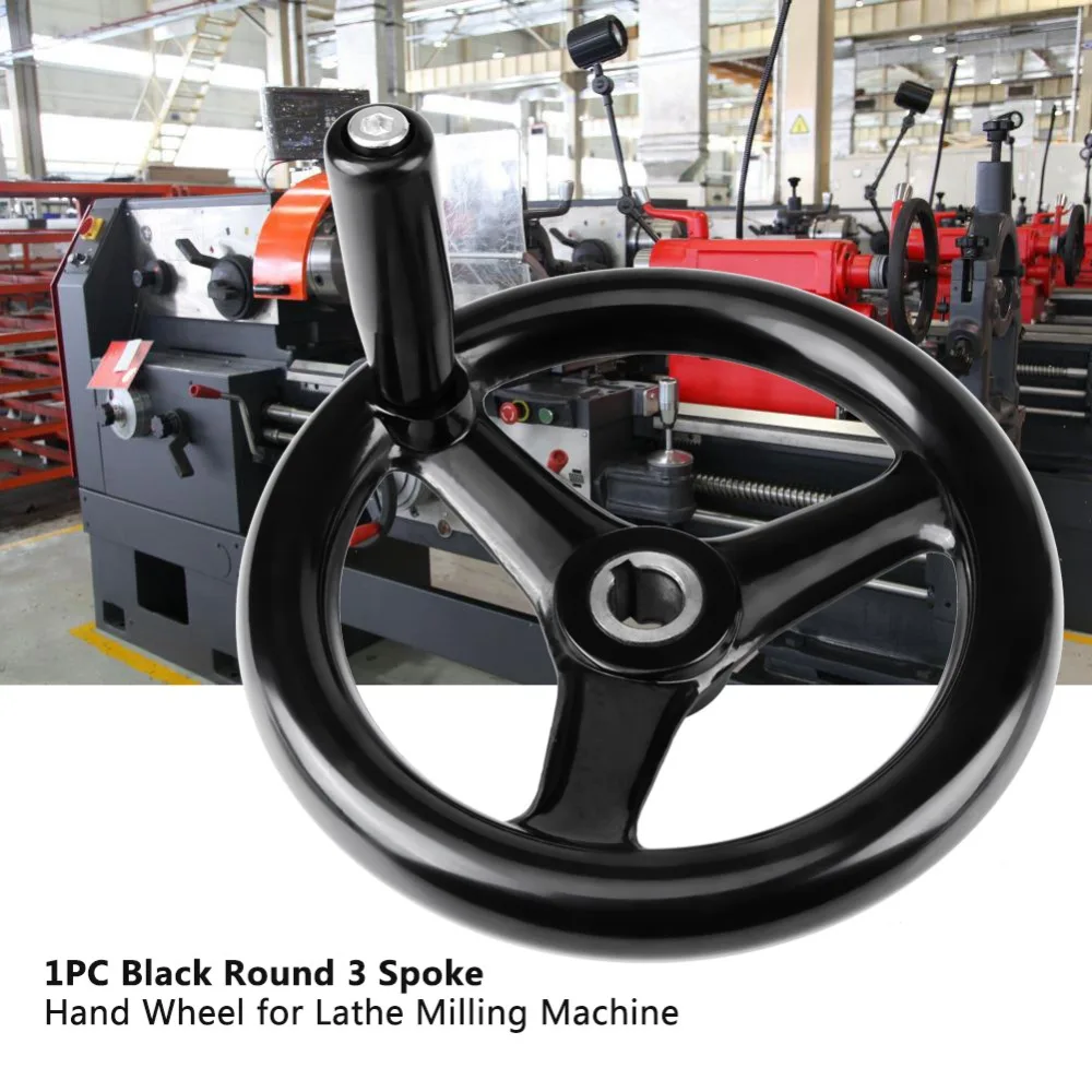 Black Plastic Hand Wheel Round Shape Revolving Handle 3-Spoke Hand Wheel 200x18mm Size 3-Spoke Design Machine Hand Wheel