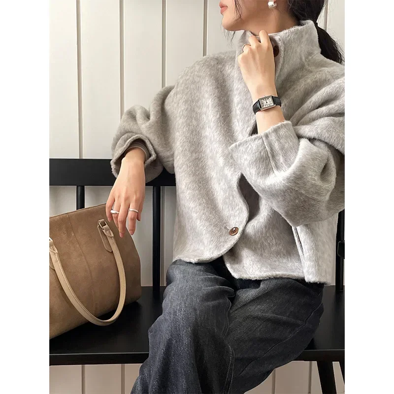 Double-sided cashmere coat women's clothing autumn and winter new high-end short  front shoulder woolen coat