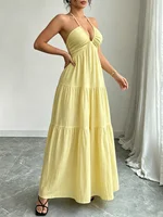 Women Halter Maxi Dress Neck Tiered Gathered Bust Textured Empire Waist Dresses Casual Boho Summer Date Vacation Beach Dress - Image 2