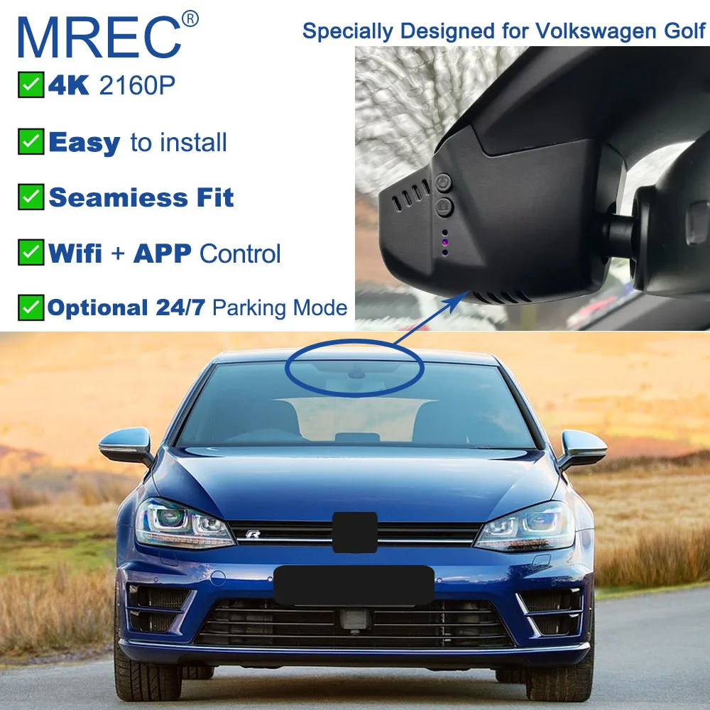 MREC Car Camer Dash Cam Wifi Front Rear Parking Monitoring 4K Loop Recording Plug Play OEM APP for Volkswagen Golf 7 8 R GTE Vw