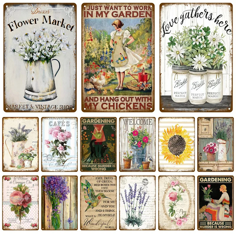 Vintage Metal Plaque Plates Decor Garden Flower Rules Metal Sign For Pub Bar Home Wall Decor Art Tin Signs Flower Poster Gift