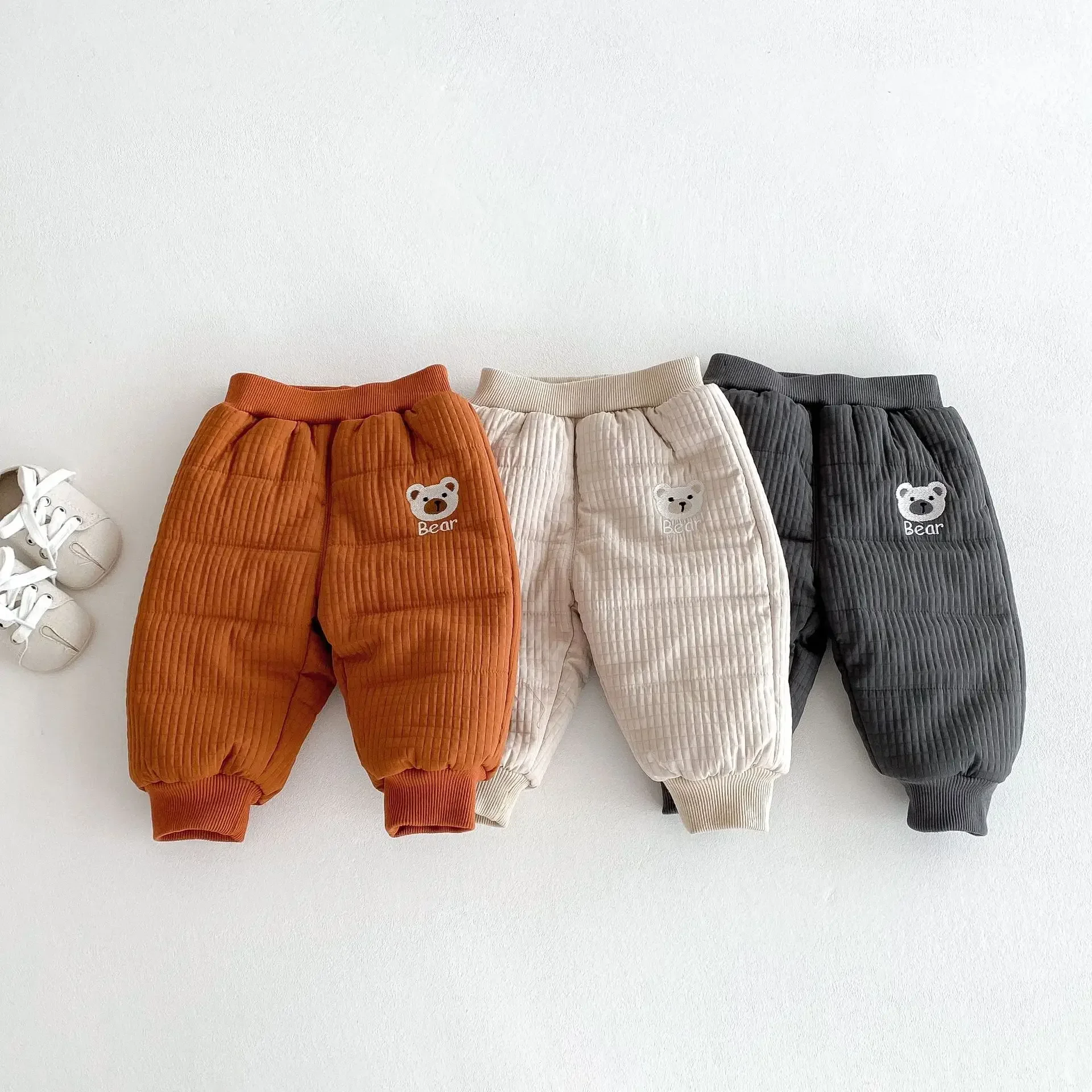 Baby Girls Boys Velvet Pants Toddler Infant Bear Pant Kids Warm Trousers 2024 Autumn Winter Children's Clothing Korean Style