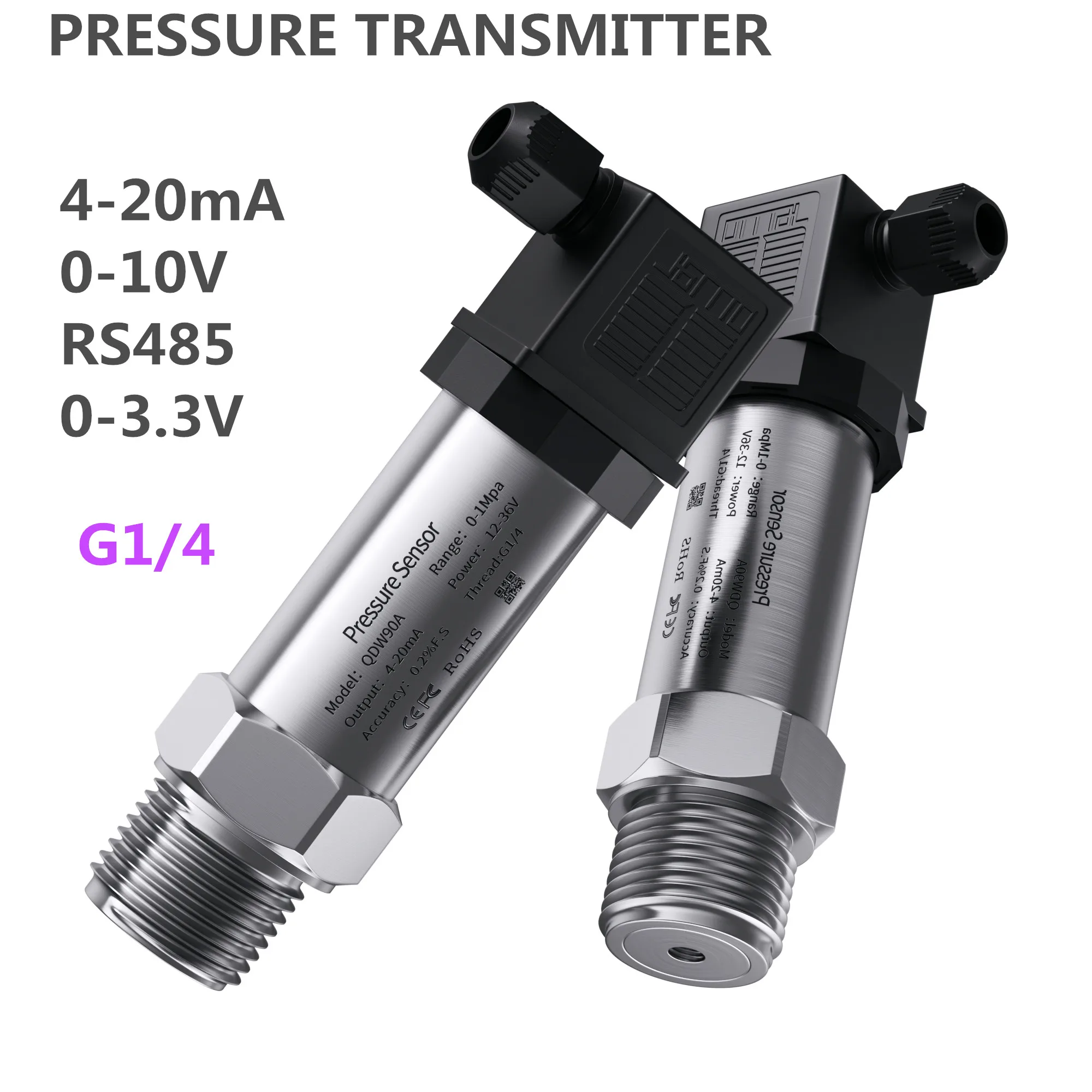 Pressure Transmitter 4 20ma 0-10V Water Gas Oil Liquid 1bar 10bar 600bar Pressure Sensor G1/4