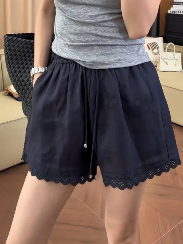 Pantaloni a vita alta a gamba larga casual con bordi in pizzo vestibilità ampia estate nuovi pantaloni da donna taglie forti pantaloni coreani a tubo dritto