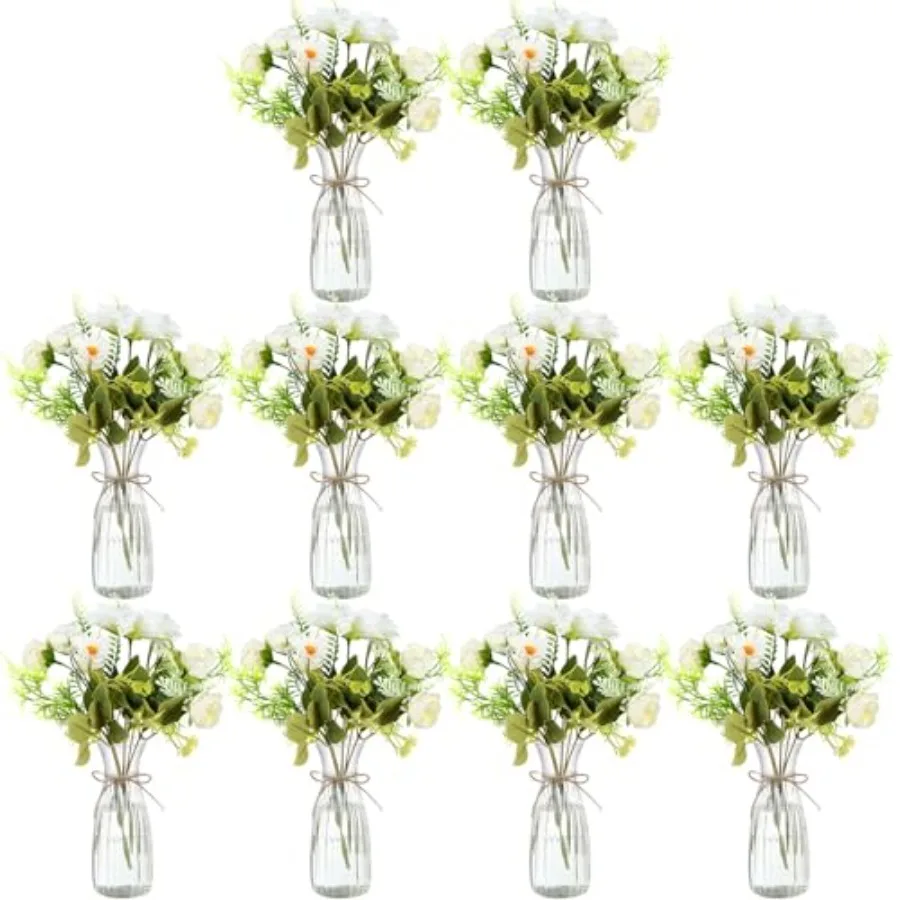 

Набор из 30 искусственных цветов для украшения стола с вазами, свадебные декорации, 20 пучков шелковых цветочных букетов, 10 прозрачных банок-мейсонов