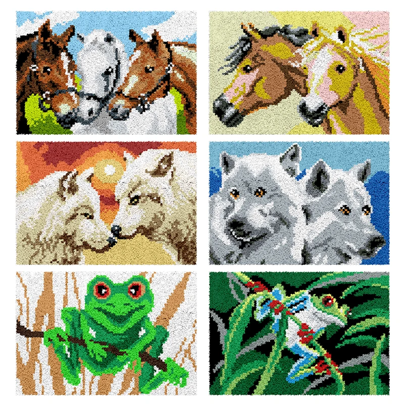 

latch hook kits clearance Horse wolf dolphin Latch Hook Rugs Animal Crocheting Wall Tapestry Kits DIY Carpet embroidery Yarn