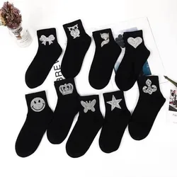 New Rhinestone Decorative Socks, Fashionable Diamond Sparkling Socks, Cute Cartoon Animal Pattern Comfortable Low Cut Socks