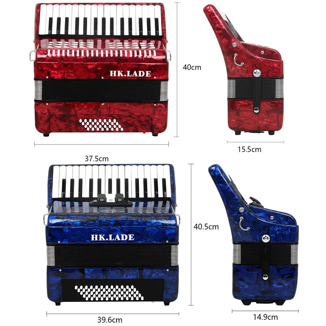 HK · LADE Red/Blue Accordion 30/32 Key 30/72 Bass 3 Keyboard Voice Professional Bayan Accordion for Performance Instrument