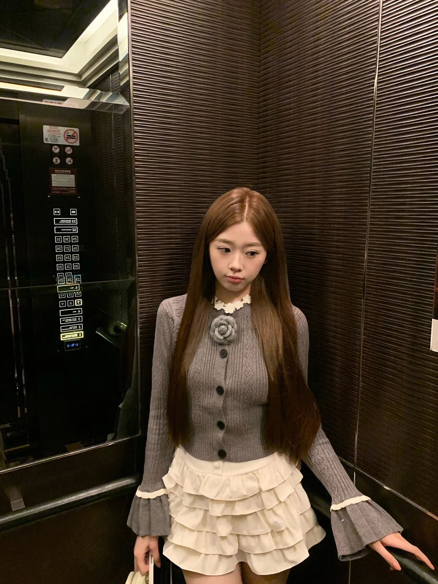 

OKJJ ey Handmade Crochet Knitted Women's Open Cardigan Spring Faion Set High Waist Skirt Cake Skirt Ensemble