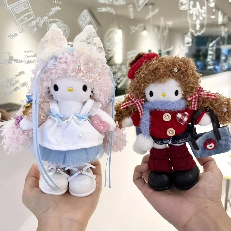 

Anime Hello Kitty Curly Cotton Doll Plush Keychain PP Cotton Stuffed Doll Kawaii School Bag Pendant Accessories Holiday Gift