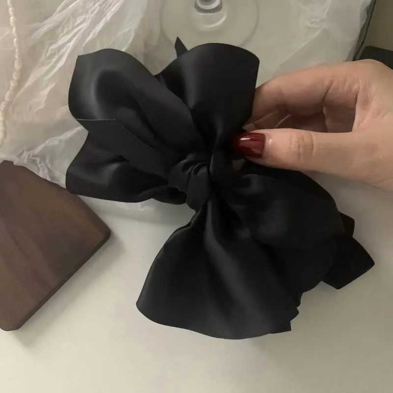 Große schwarze Schleife aus Satin, Haarklammer, elegant, rutschfest, starker Halt, Haarklammer für dickes Haar, Zubehör – Detail 6