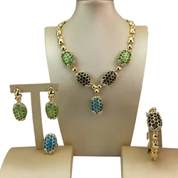 Fashion Colorful Stones Jewelry Sets Unique Necklace for Women African Jewelry Party Birthday Gift FHK17030