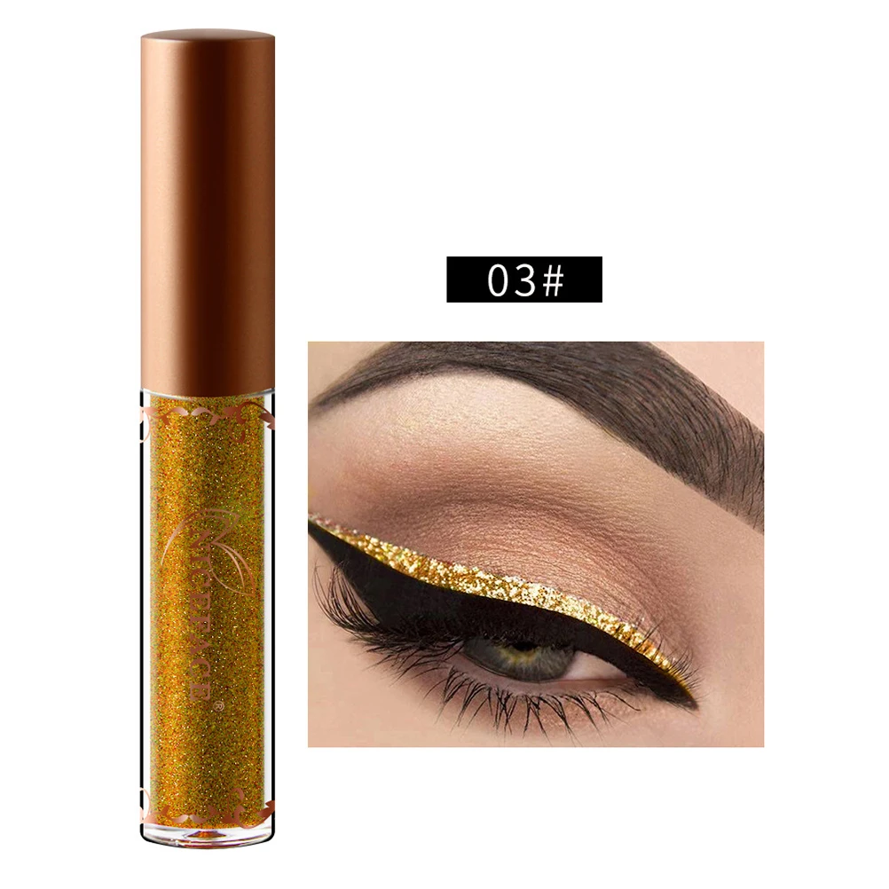 Delineador líquido metálico perolado brilhante glitter escova macia de secagem rápida à prova d'água maquiagem para os olhos caneta colorida