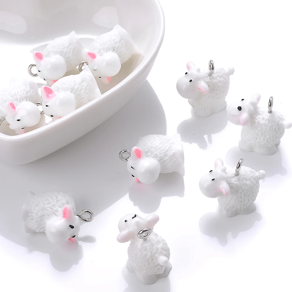 iYOE 5pcs 17x12mm Sheep Resin Charms White Cute Animal Charms For DIY Jewelry Supplies Handmade Necklace Earring Key Ring