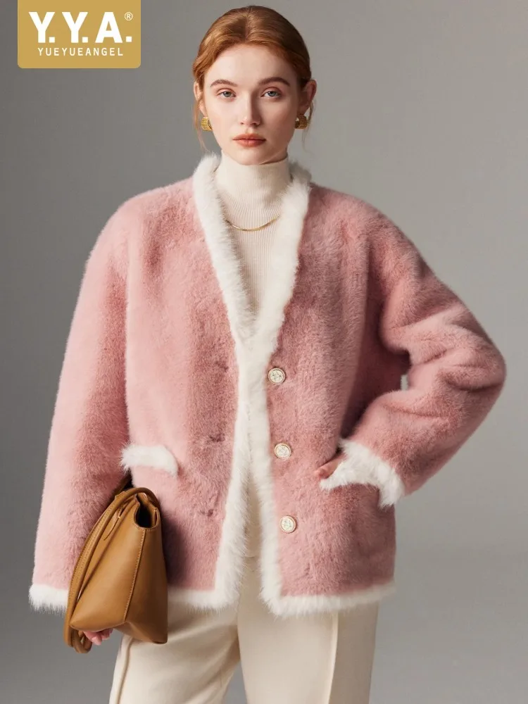 

Элегантная женская осенне-зимняя куртка из искусственного меха с v-образным вырезом, однобортная женская теплая верхняя одежда, пальто, цвета, офисная рабочая куртка со вставками