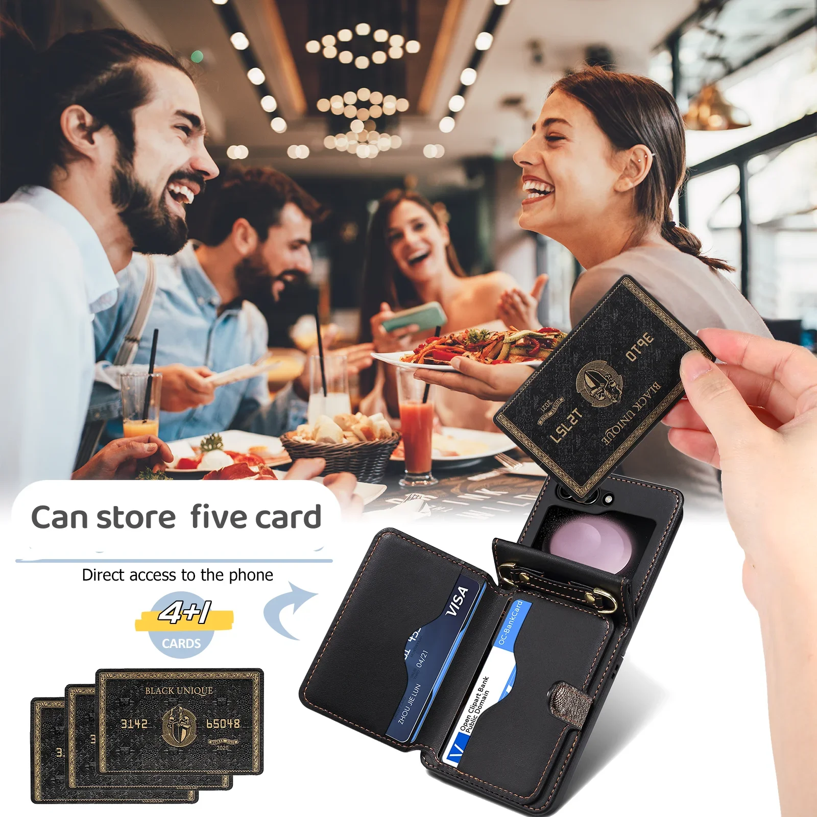Crossbody Ring Zipper Phone Case for Samsung Galaxy Z Flip, Wallet with Card Holder Cover,5G,6,5,4,3, Flip6, Flip5, Flip4,Flip3