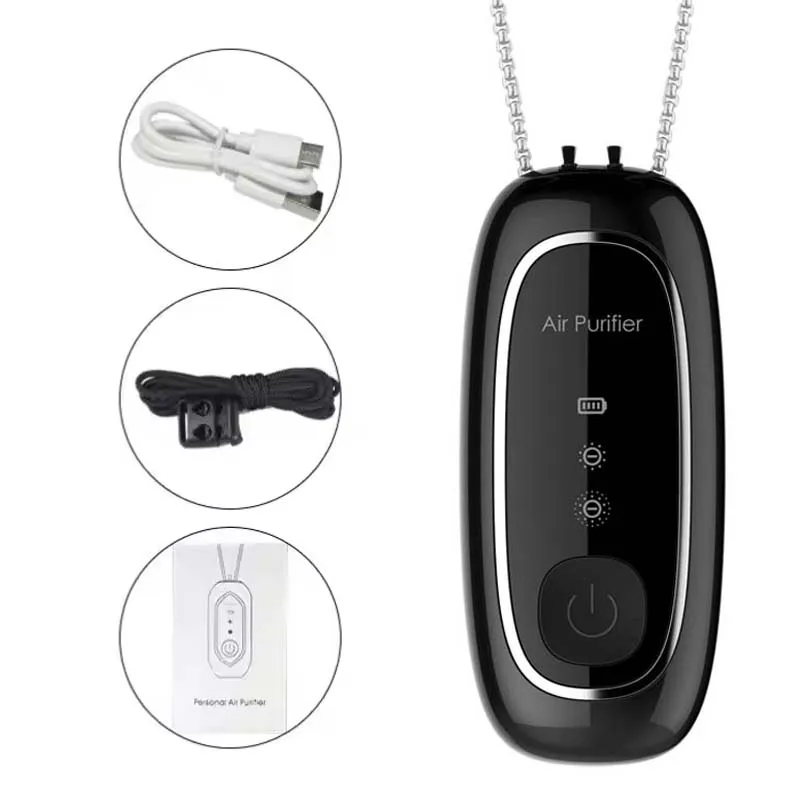 Portable Wearable Air Purifier Necklace Negative Ion Anion Generator Personal Mini Air Cleaner with HEPA Filter UV Ionizer