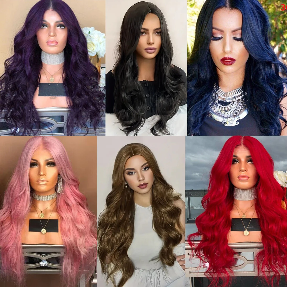 Gradient Synthetic Wigs For Women Cosplay Wig Wavy Rainbow Wig Long Hair Green Ombre Red Pink Purple Black Brown Blue Grey