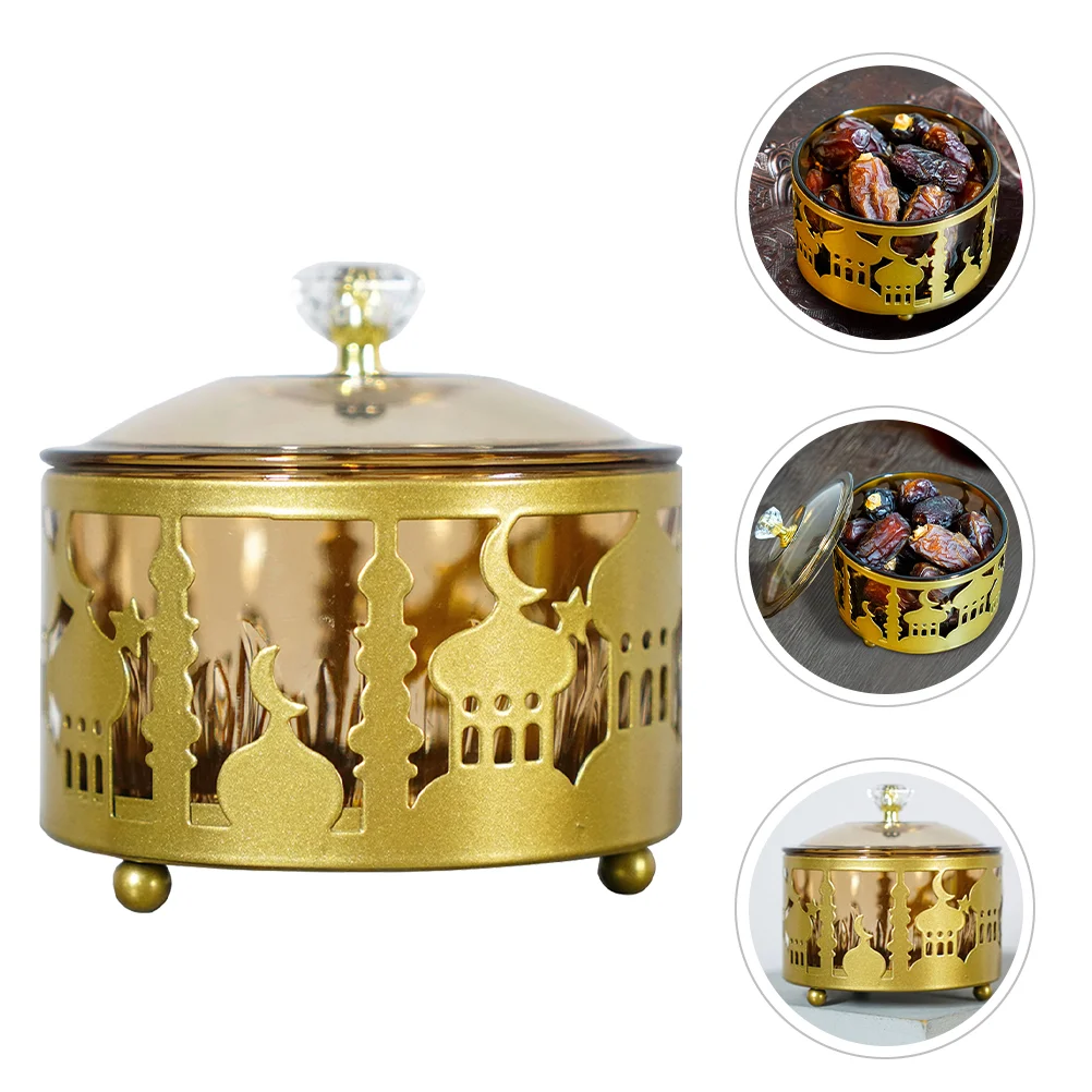 

Candy Jars with Lids Metal Ramadan Dessert Tray Cover Dried Fruit Container Food Trays