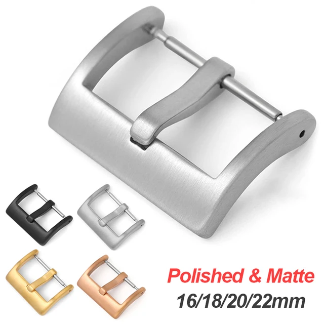 16 18 20 22mm bracelet de montre boucle en métal bracelet solide bouton carré en acier inoxydable mat poli fermoir argent noir boucles de montre 1