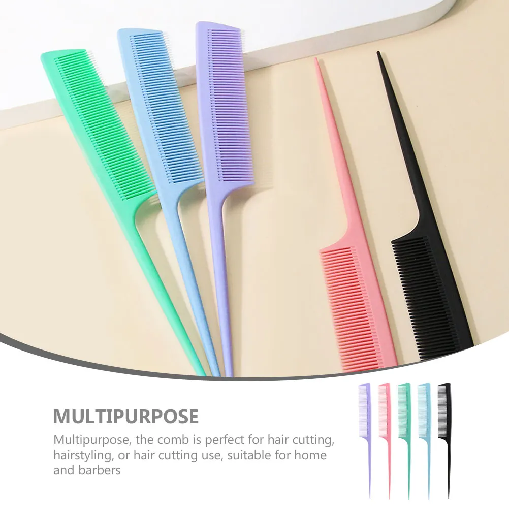 

5pcs Pointed Tail Comb Hair Styling Detangling Fine Combs Black Blue Pink Purple Use Walking Chair