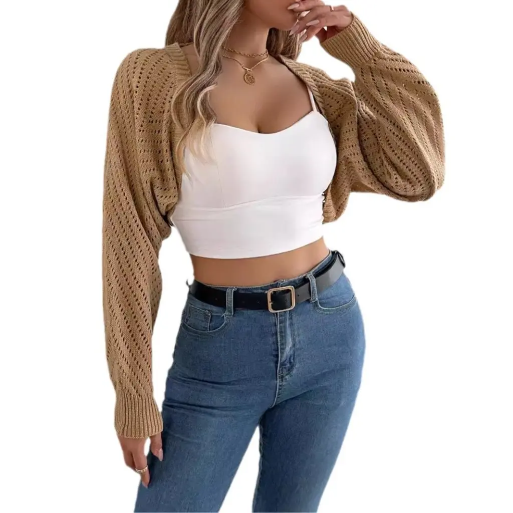 

Women's Casual Shawl Sweater Jacket Pure Color Lantern Sleeve Autumn Winter European American Style Independent Station Fashion