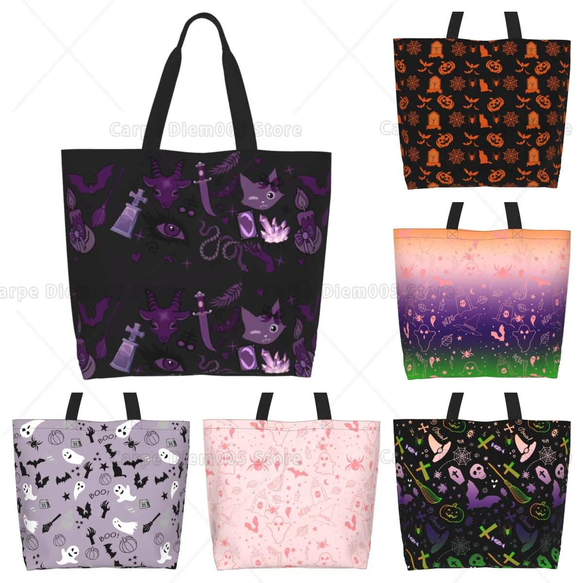 Halloween Bat Grocery Bag Gothic Shoulder Bag Handbag Shopping Cute Grocery Bags Tote Bag Large No Zipper Print One Size