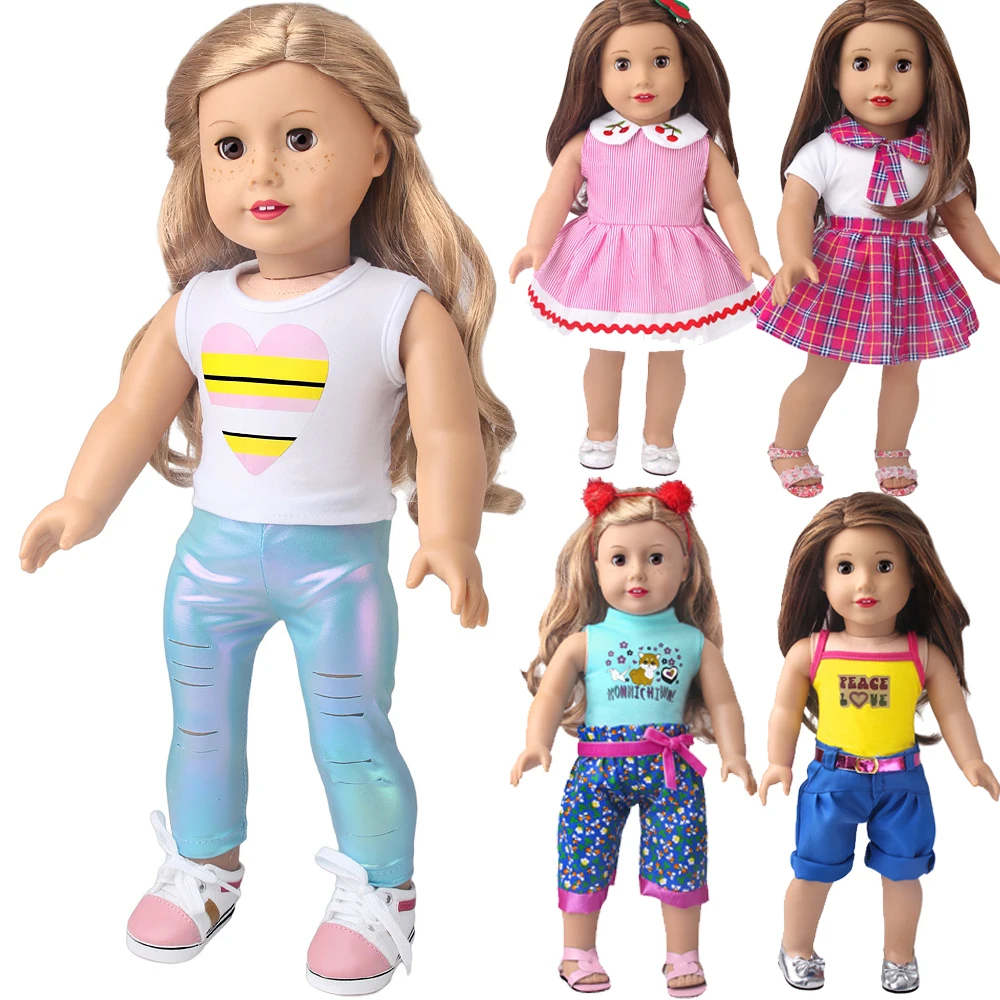 Doll clothes for 45cm american doll fashion Cartoons dress Denim jumpsuit gift for girls