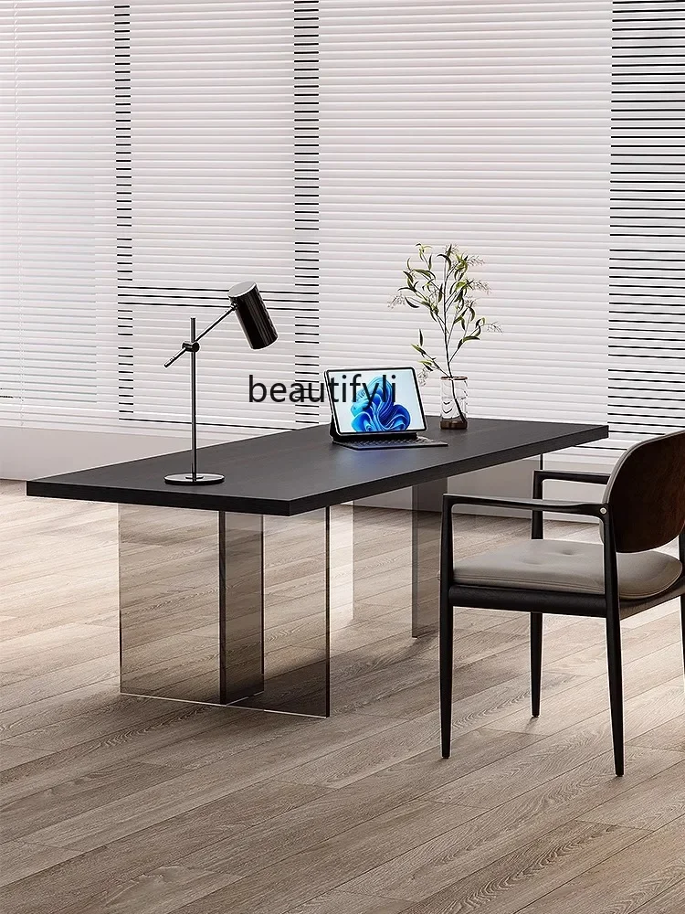 Italian light luxury minimalist solid wood desk study acrylic suspended office computer desk