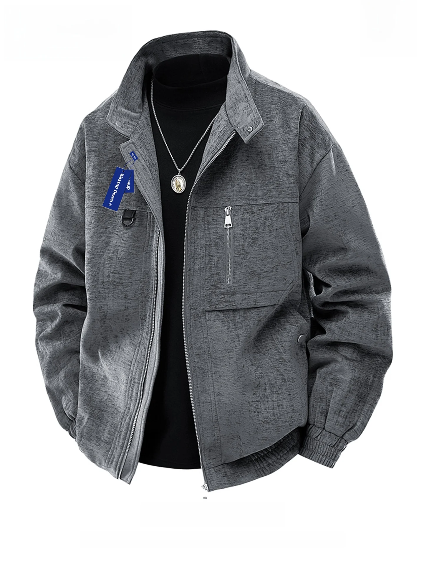 

Wassup Dozen American Sle Men's Jaet Velvet Stand Collar Autumn Faion High Street Workwear Zipper Decoration Polyester ...