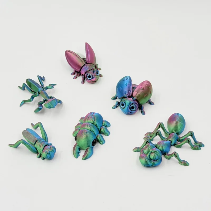 1/6PCs 3D Printed Firefly Insect Models Ornament Simulated Ladybug Ant Firefly Animals Figurine Home Desktop Decoration KidsToys