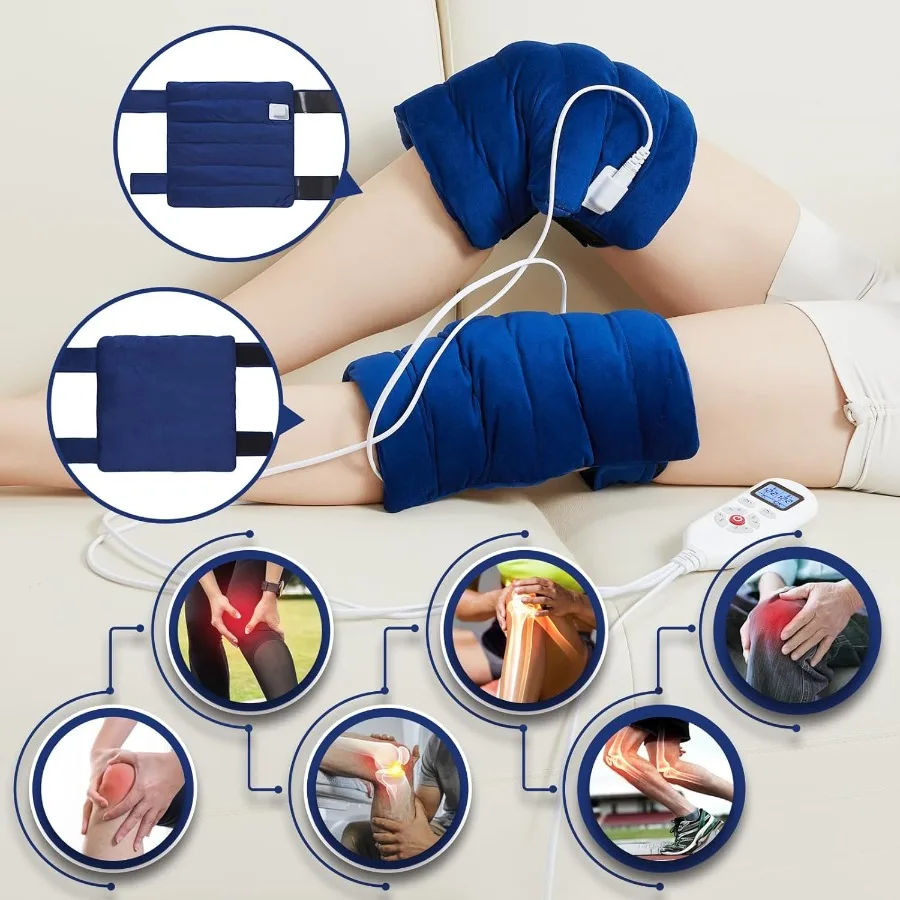 Coussin chauffant pour soulager la douleur au genou avec plage de température réglable de 86 à 158 et 30 secondes, chauffage rapide, chaleur douce des jambes
