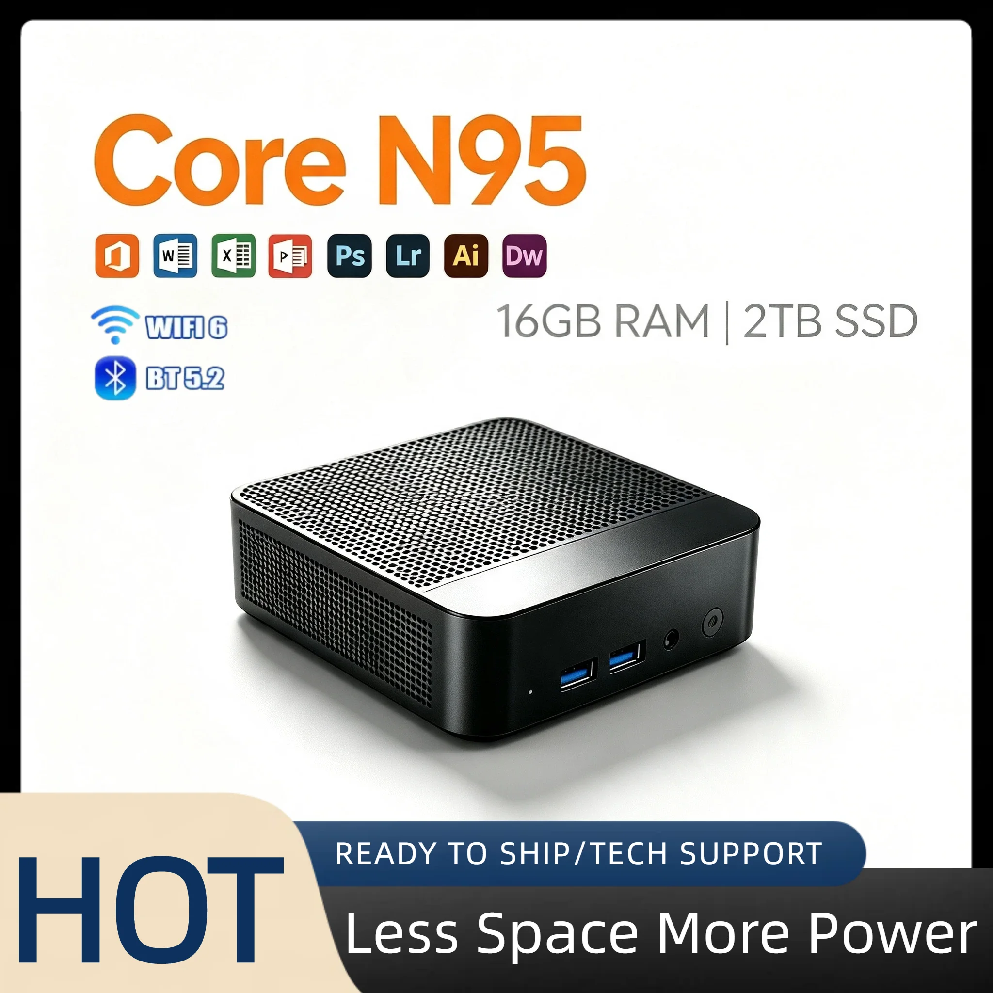 Intel N95 Micro Mini Computer 16GB DDR4 512GB NVMe SSD Triple 4K Video WiFi6 BT5.2 Silent Home Office Pro Max Fast Desktop
