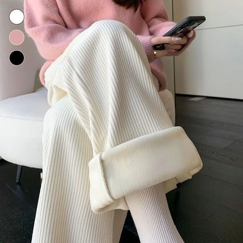 

Вельветовые женские брюки, весенние и зимние флисовые брюки, широкие короткие прямые утолщенные повседневные брюки длиной до пола, модные