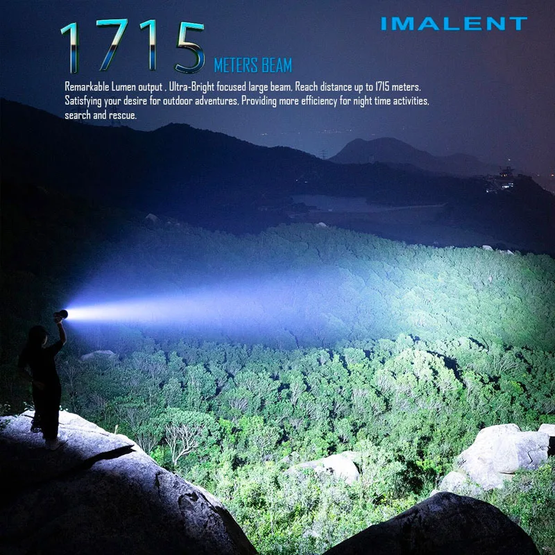 Imagem -03 - Imalent-lanterna Ultra Brilhante Holofote com 16 Leds 55.000 Lumens 1715m Lance 21700 Bateria Ventilador Sr16