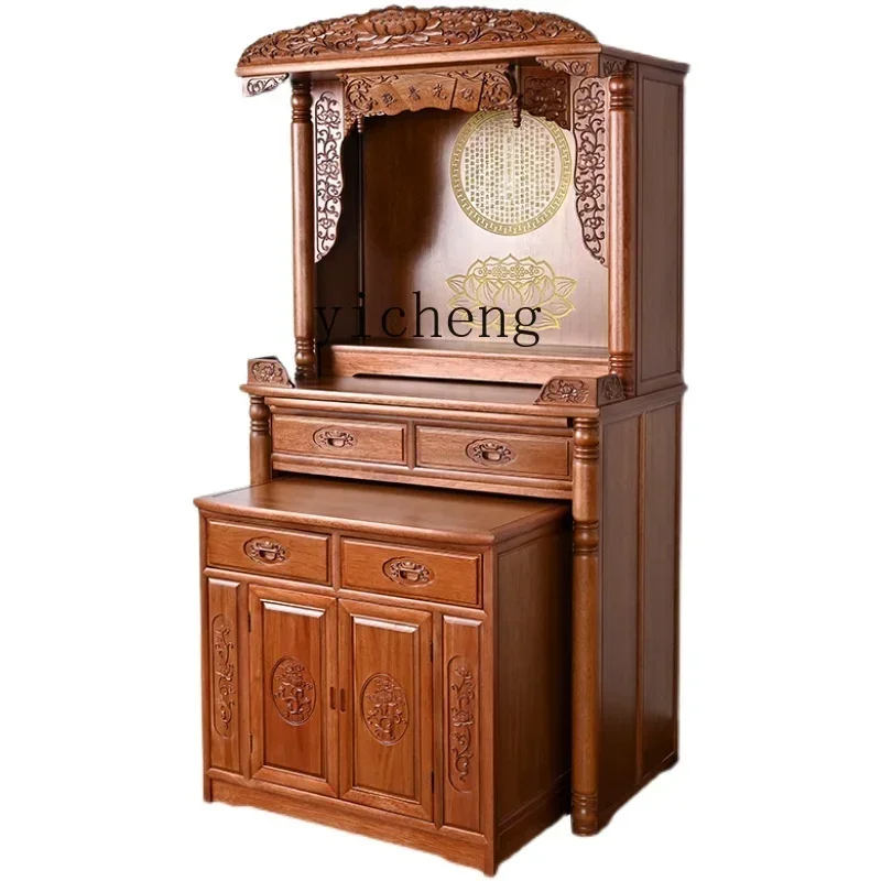 

b26 Household Gold Silk Red Sandalwood Backlight Buddha Shrine Pull Cabinet Living Room Shrine Incense Burner Table