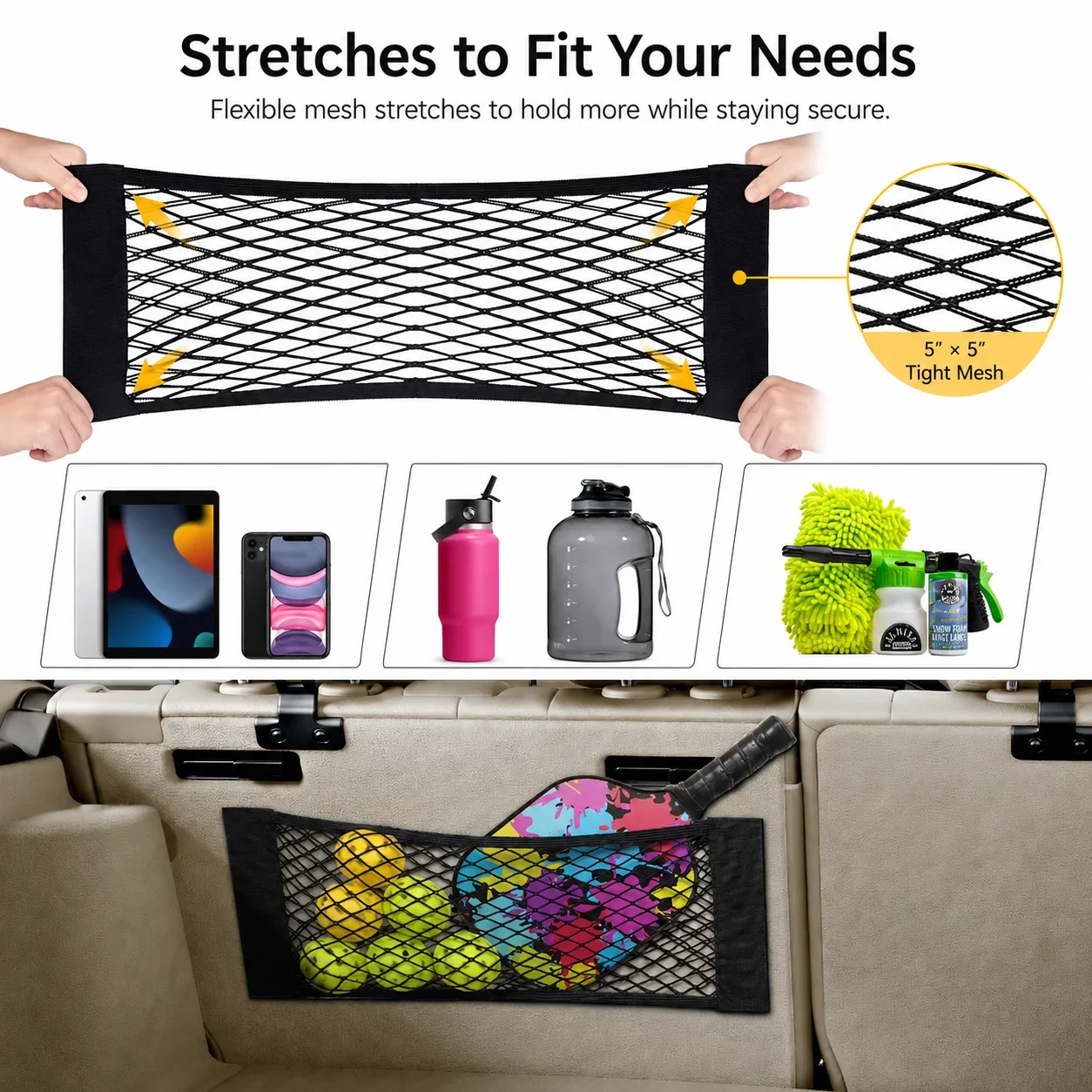 Car Trunk Mesh Organizer Storage Net Seat Back Pocket Universal Elastic Mesh Bag Magic Sticker Rear Auto Interior Accessories