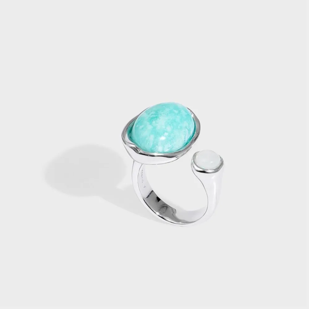 PANJBJ 925 Sterling Silver Ring For Women Jewelry Blue Stone Retro Open Vintage Handmade Ring Allergy Party Gift Dropshipping
