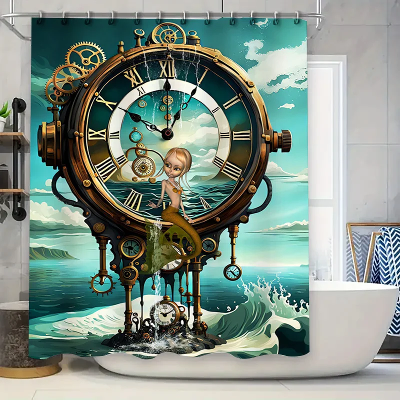 Steampunk Mermaid: Timeless Ocean Adventure Shower Curtain for a Unique and Imaginative Bathroom Décor