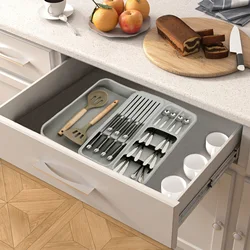 Expandable Utensil Tray for Kitchen Organizers, For Drawer, Cabinet And Shelf,Storage for Spoons, Forks, Knive