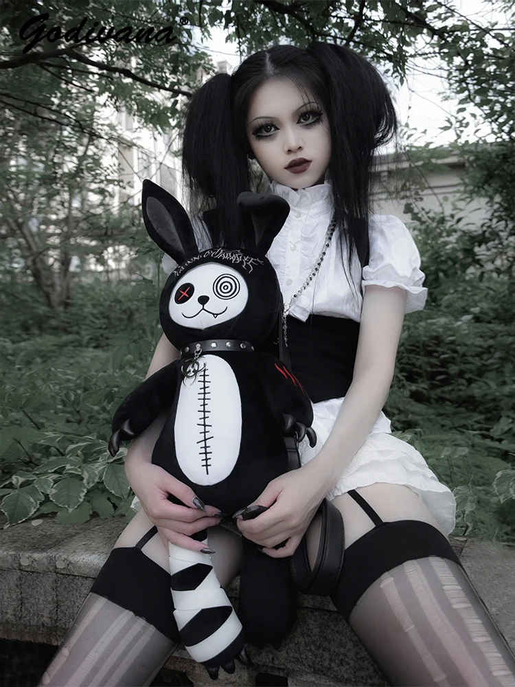 

Original Biochemical Rabbit Gothic Diablo Plush Backpack Girl Women's Lolita Double Shoulder Crossbody Bag Subculture Tote Bags