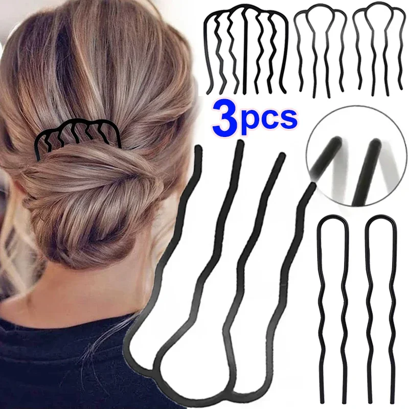 Metal Black Hair Fork Clip Women Hair Pin Combs Messy Bun Hair Pin Clip Hair Side Combs Updo Hair Sticks Hair Styling Tool