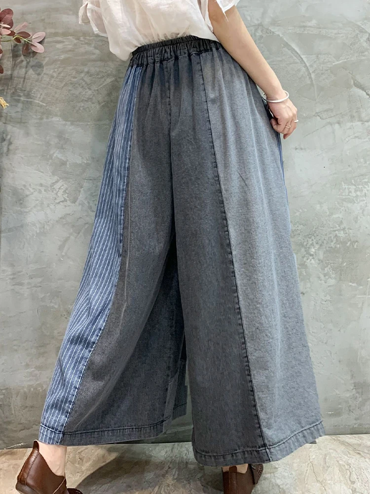 Max LuLu 2024 Spring Fashion Denim Wide Pants Womens Loose Classic Plaid Vintage Jeans Ladies Striped Leisure Oversized Trousers