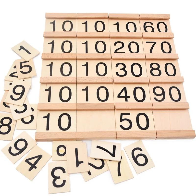 1-99 Children's Wooden Montessori Numbers Learning Card Children Early Education Educational Toys Math Teaching Aid Preschool