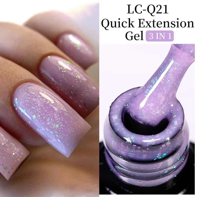 LILYCUTE 7ml Glitter Quick Extension Gel Nail Polish Purple Nude Flakes Vernis Semi Permanent UV Gel Varnishes Nail Art Manicure