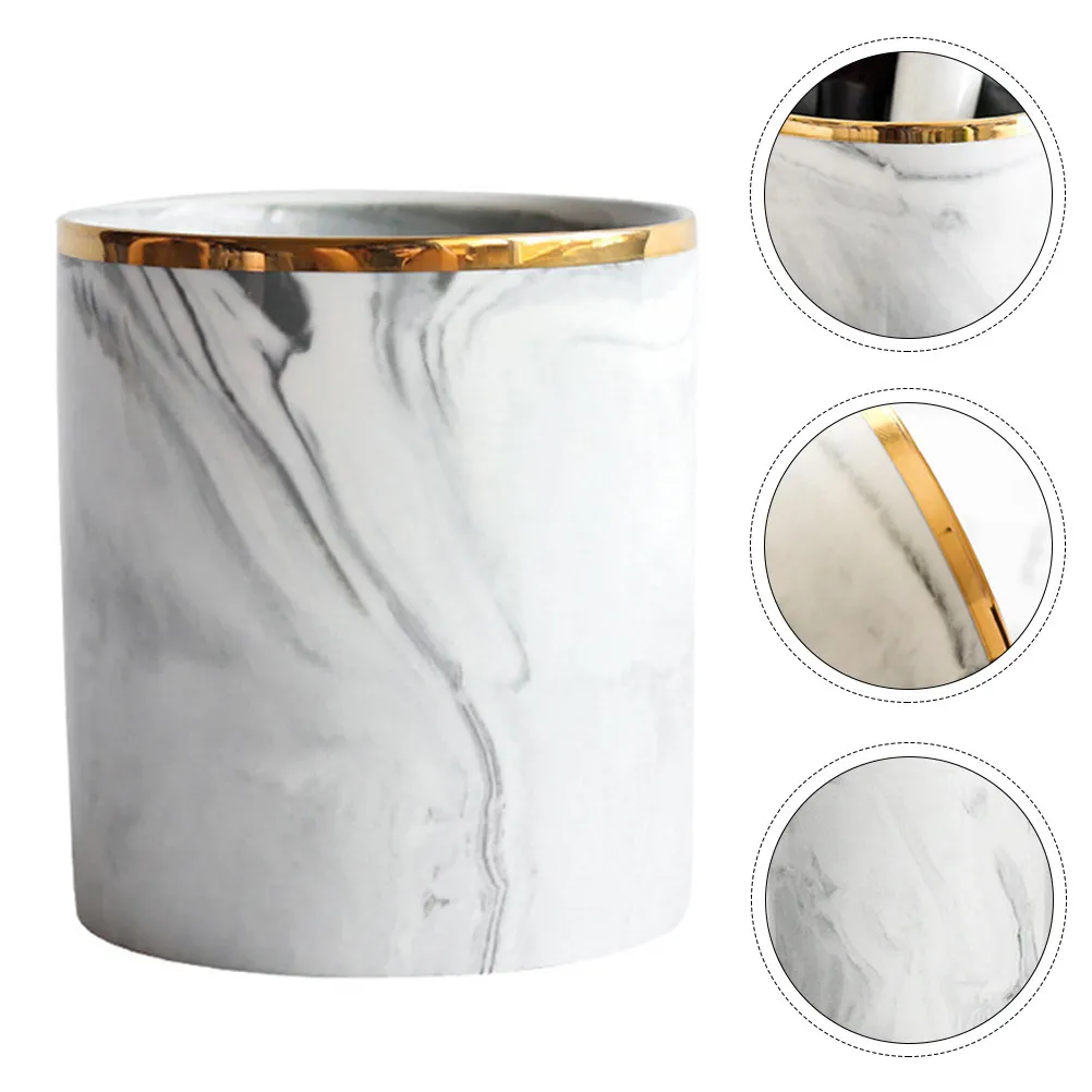 

1 шт. керамический органайзер для ручек с эффектом мрамора, компактный настольный держатель для ручек, кистей для макияжа и мелочей, скандинавский дизайн, для офиса