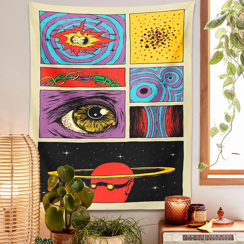 VIKAMA Psychedelic Collage Art Tapestry Retro Pop Style Universe & Eye Wall Hanging for Bedroom Gaming Room Homestay Decor