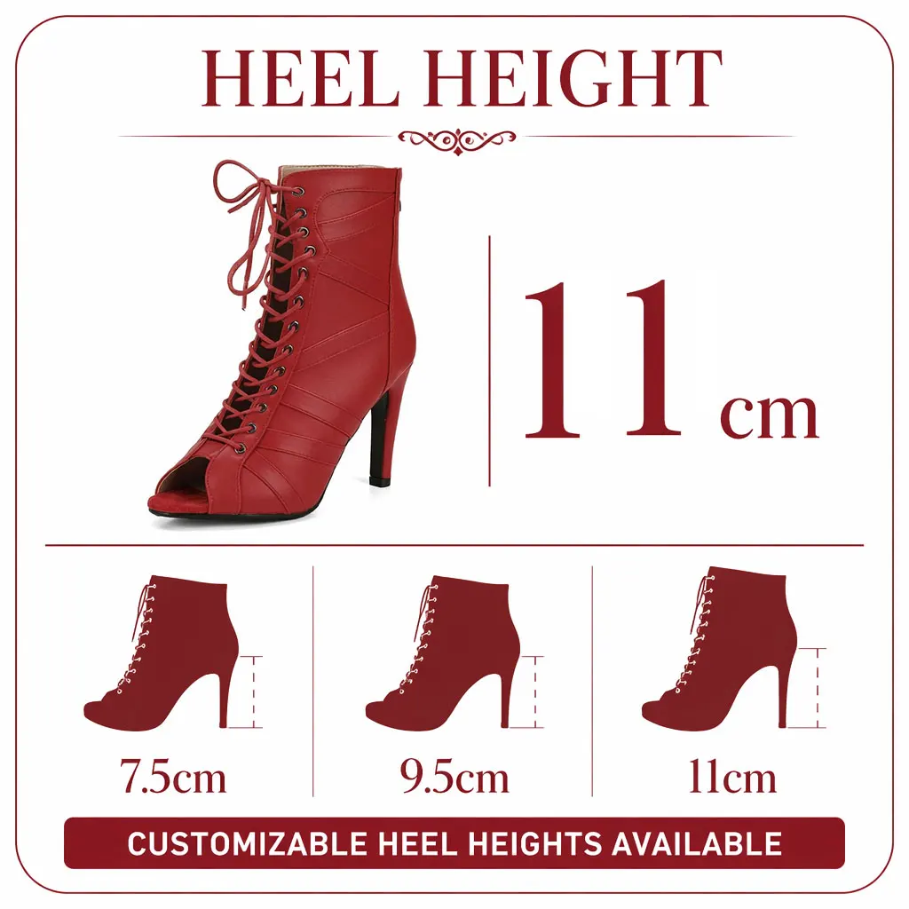 Heels Dance Shoes PU Leather Women Latin Dance Boots Black Red Bachata Salsa High Heel Ballroom  Dance Shoes